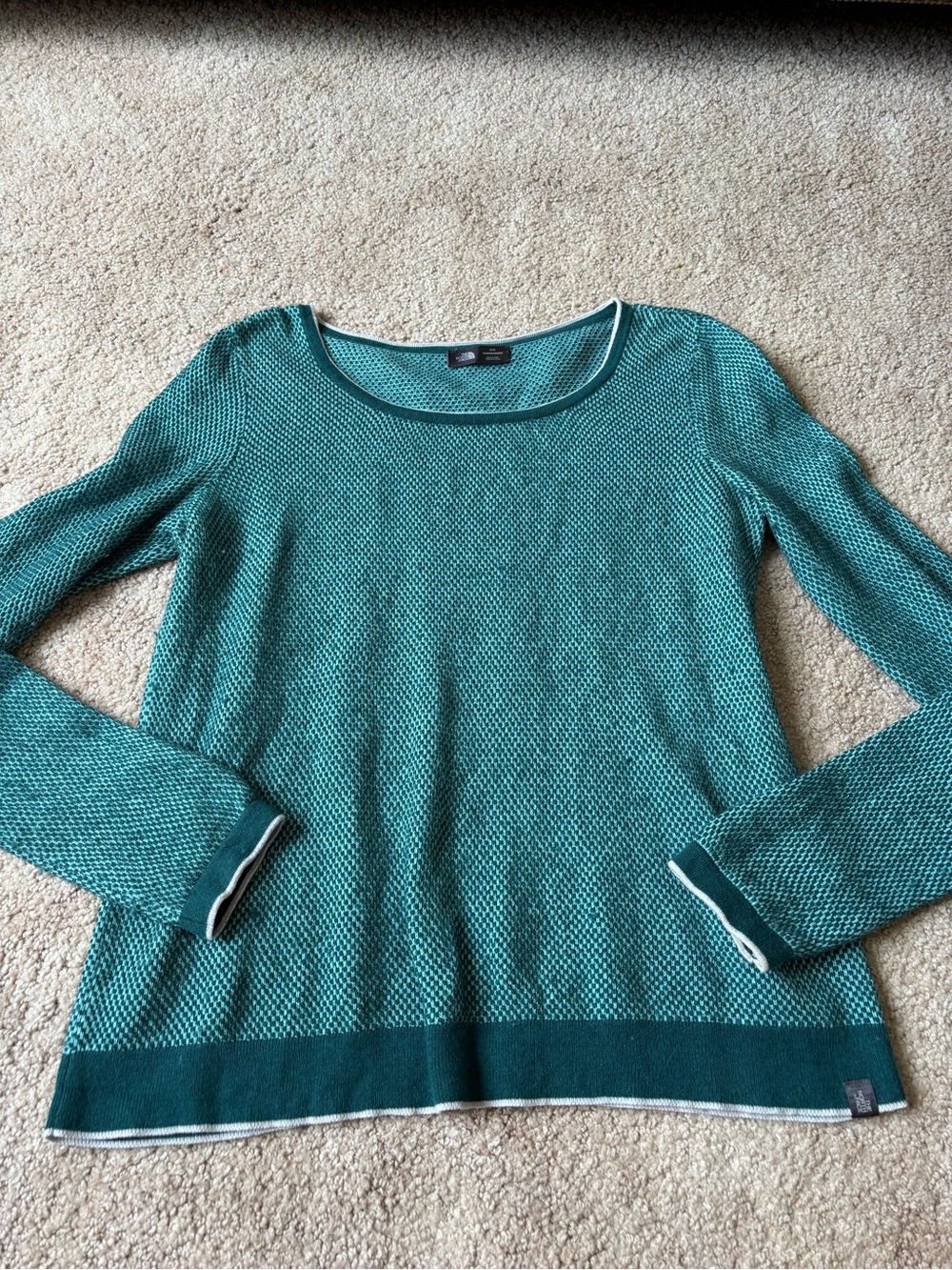 The North Face Teal Scoop Neck Knit Sweater with Contrast Trim